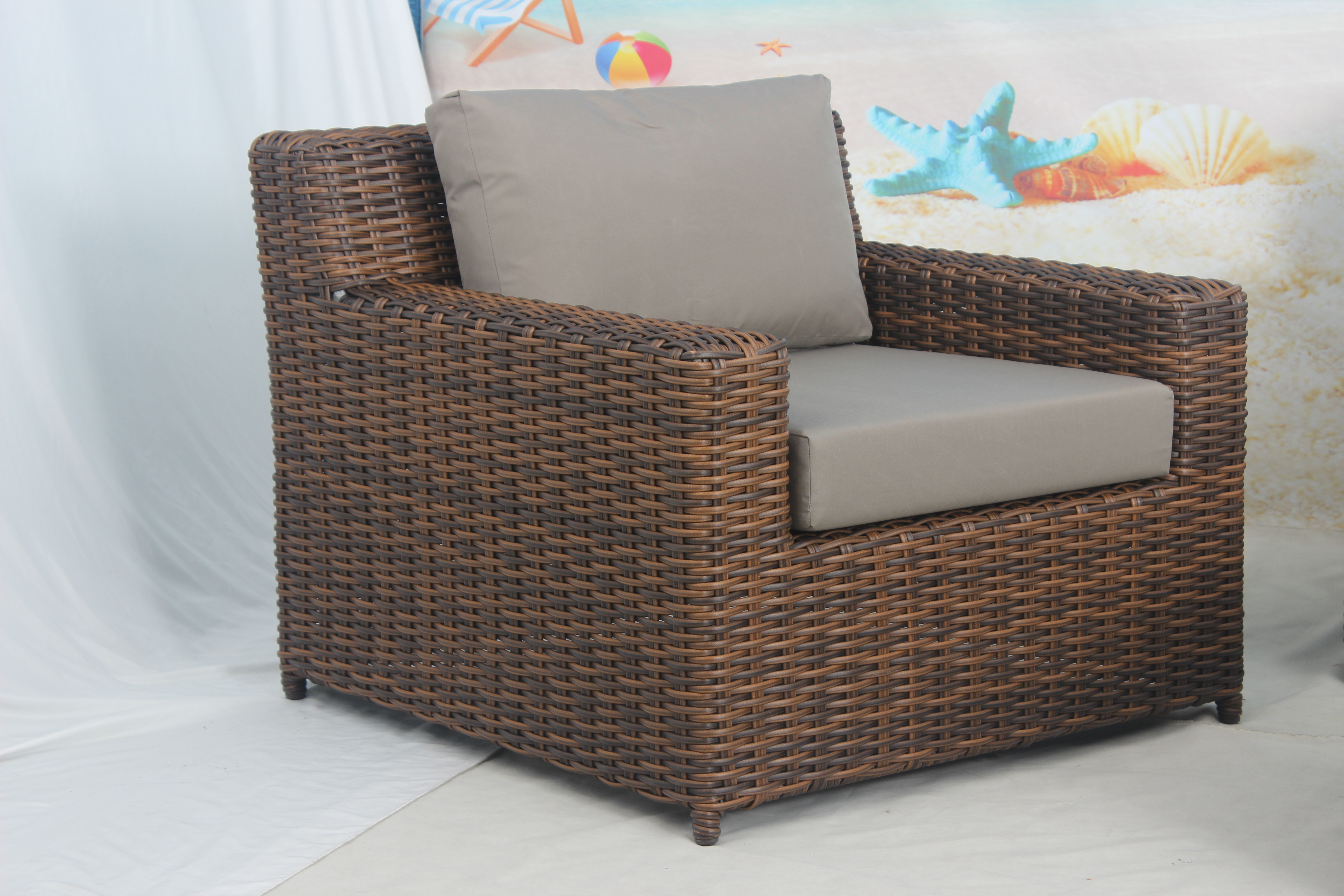 Geflochtenes, braunes, modernes Outdoor-Sofa-Set aus Korbgeflecht